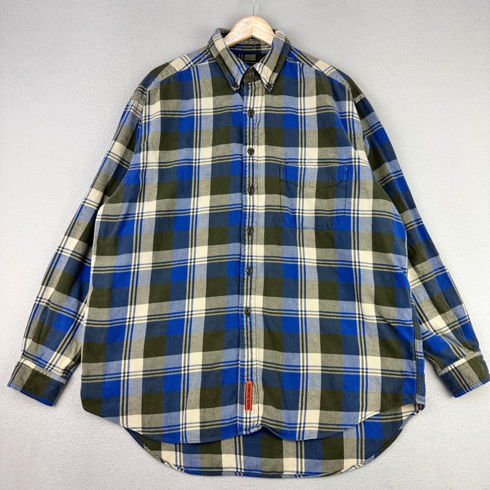 Abercrombie & Fitch Flannel Shirt Mens XL Blue/Green Plaid Long Sleeve Button Up